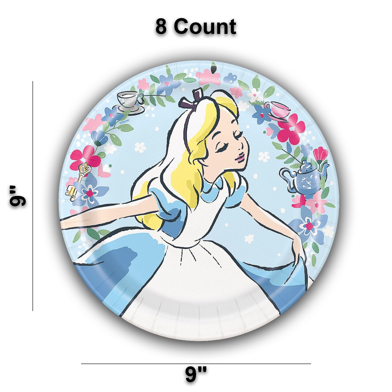 8 Count. Alice in Wonderland Pastel Floral Paper Dinner Plates 9" Birthday Party Plates